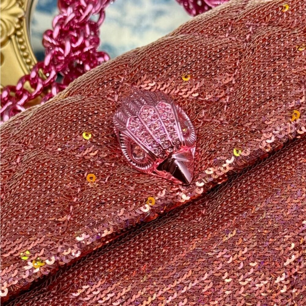 🆕 KURT GEIGER LONDON 🧿 NWOT Glitter Mini Kensington Crossbody Bag, Pink Drench - Picture 6 of 15